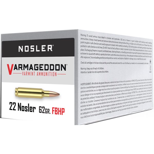 Nosler Varmageddon Rifle Ammunition 22 Nosler 62 gr. VG HPFB 50 rd.