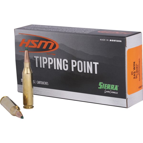 HSM Tipping Point Rifle Ammunition 243 Win. Sierra Gamechanger 90 gr. 20 rd.