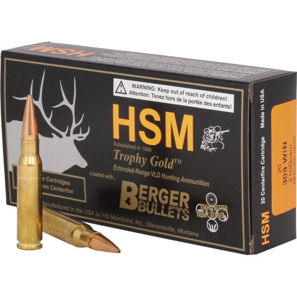 HSM Trophy Gold Rifle Ammunition 308 Win. Berger 210 gr. 20 rd.