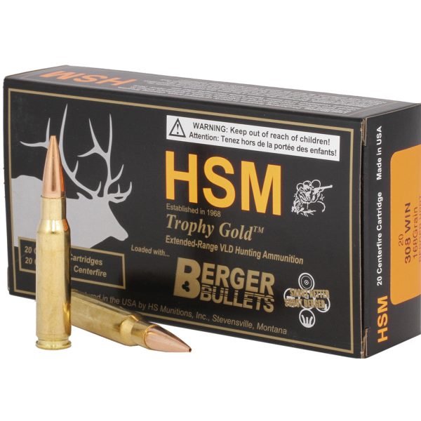 HSM Trophy Gold Rifle Ammunition 308 Win. Berger 168 gr. 20 rd.