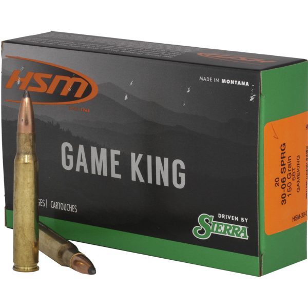 HSM Game King Rifle Ammunition 30-06 SPGF Sierra Spitzer BT 150 gr. 20 rd.