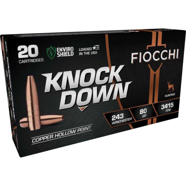 Fiocchi Knock Down Rifle Ammo 243 Win. 80 gr. Copper HP 20 rd.