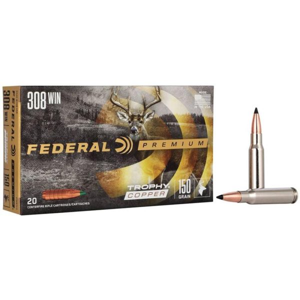 Federal Premium Trophy Copper Rifle Ammunition .308 Win 150 gr TC 2820 fps 20/ct