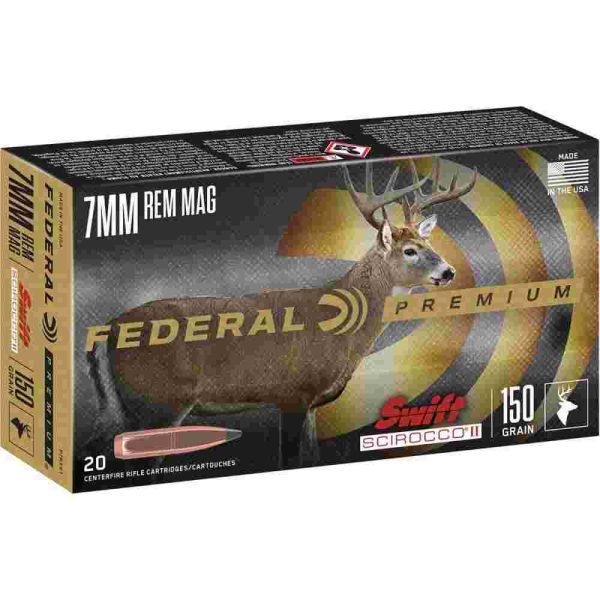 Federal Swift Scirocco II Rifle Ammunition 7mm Rem Mag 150 gr Poly Tip 3050 fps 20/ct