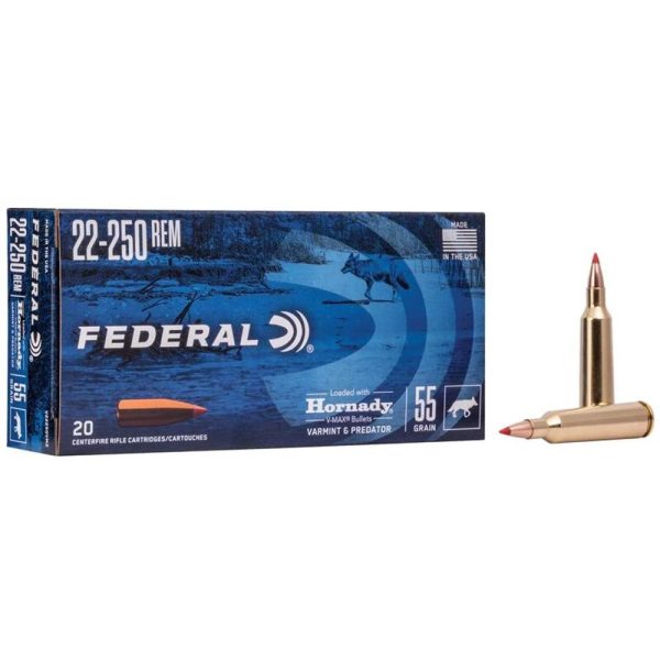 Federal Varmint & Predator Rifle Ammunition .22-250 Rem 55 gr V-MAX 4200 fps 20/ct