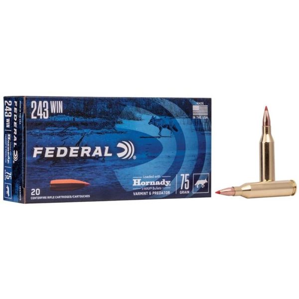 Federal Varmint & Predator rifle Ammunition .243 Win 75 gr V-Max 20/ct