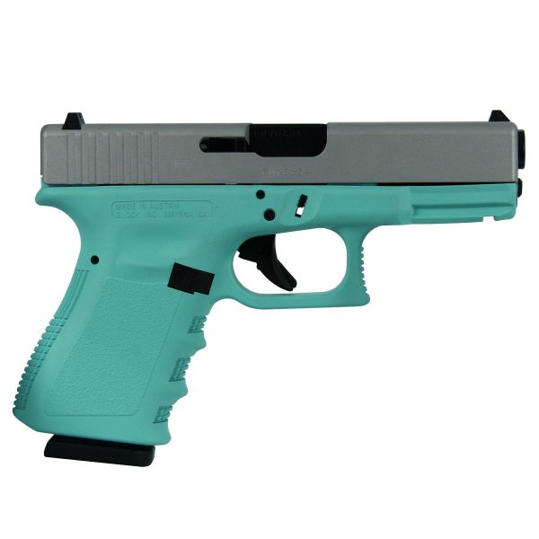 Glock 19 Gen 3 Custom "Robin's Egg Blue Grip with Crushed Silver Slide" Handgun 9mm Luger 15/rd Magazines 4.02" Barrel Austria