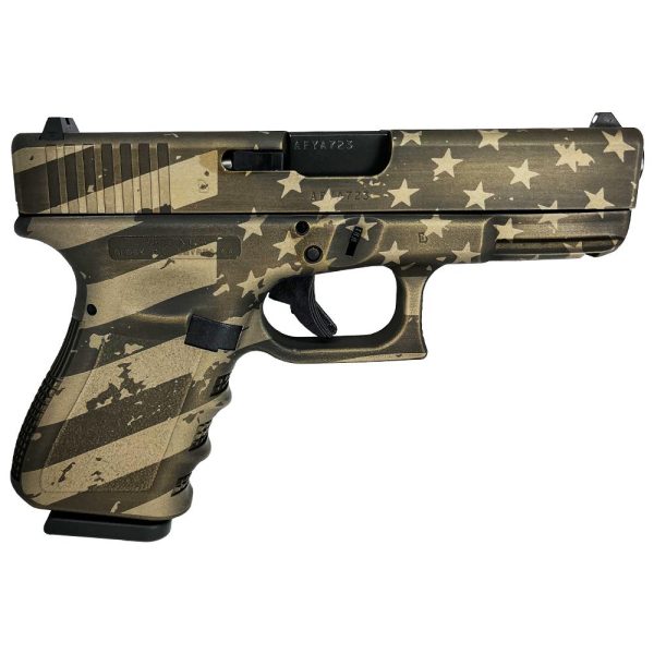 Glock 19 Gen 3 Custom "USA Flag in Distressed Burnt Bronze" Compact Handgun 9mm Luger 15/rd Magazines (2) 4.02" Barrel USA