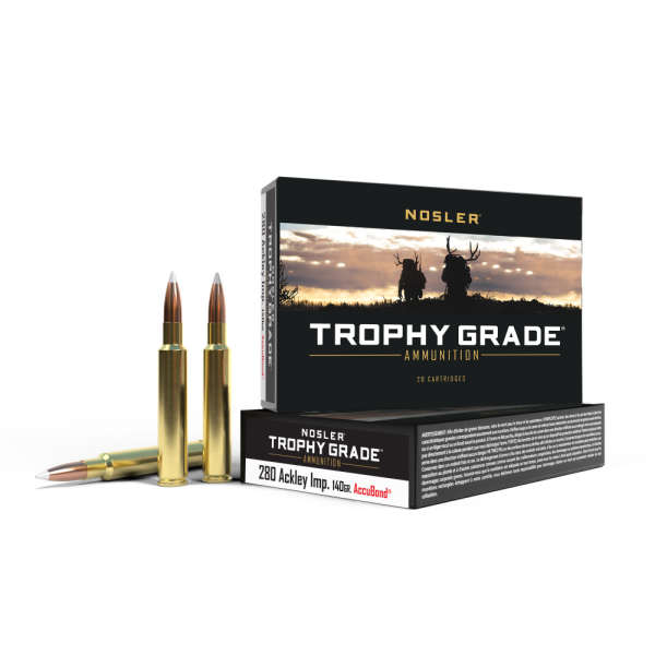 Nosler Trophy Grade Rifle Ammunition .280 Ackley Improved 140 gr AB 3200 fps 20/ct