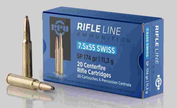 PPU Rifle Ammunition 7.5x55mm Swiss 174 gr SP 2525 fps - 20/ct