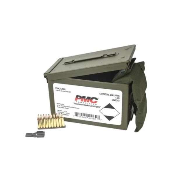 PMC Rifle Ammunition 5.56mm 55 gr FMJ 3270 fps 840/ct W/Bandoleer 840 Metal Box (2-Metal Boxes 1680/ct Total)