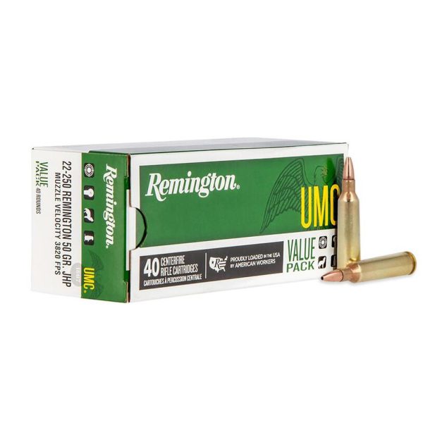 Remington UMC Rifle Ammunition 22-250 Rem 50gr JHP 3820 fps 40/ct