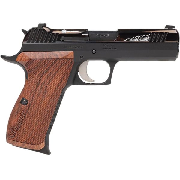 Sig Sauer P210 Carry Handgun 9mm Luger 8rd Magazines (3) 4.1" Barrel Black with Engraved Rosewood Grips