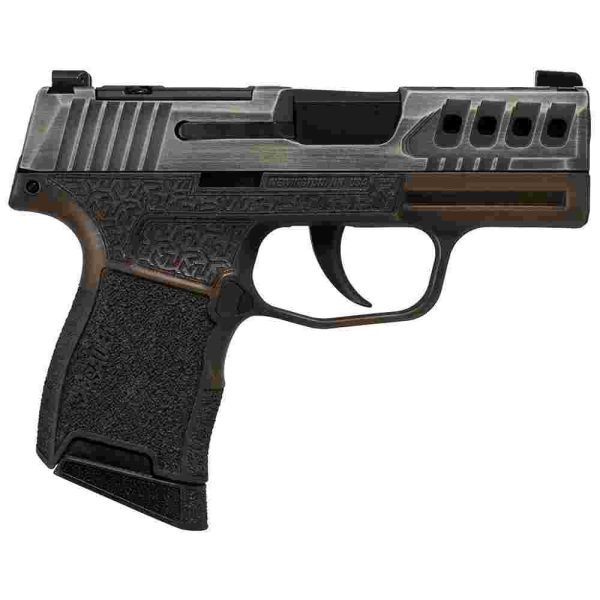 Sig Sauer P365 "Gold Bug" Handgun 9mm luger 10rd Magazines(2) 3.1" Black Barrel Tactical Cut Distressed Grey Slide/Brown Grip Octagon Stippling