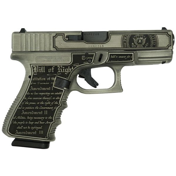 Glock 19 Gen 3 Custom "Trump 2024" Compact Handgun 9mm Luger 15rd Magazines (2) 4.02" Barrel Crushed Silver Distressed Black USA