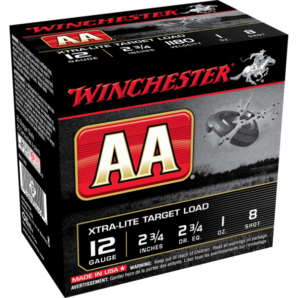 Winchester AA Target Shotshells 12 ga 2-3/4" 1 oz 1180 fps #8 25/ct